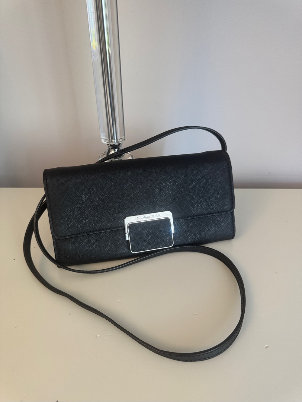 Michael Kors Black Leather Crossbody Wallet
